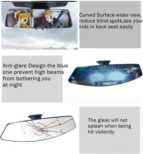 Car Rearview Mirror,Panoramic Wide Angle Reduce Blind Spots 12.6inch HD Universal Interior Rear Mirror for Cars,SUVs,Trucks,Vehicles Blue...