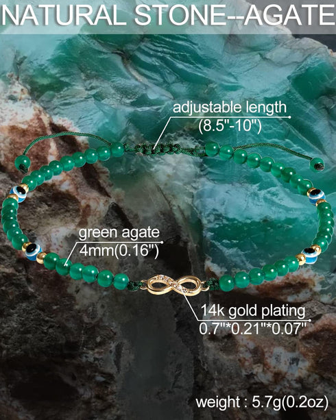 Green Agate with Evil Eye Beaded Anklet Infinity Endless Love Symbol Charm Ankle Bracelets for Women Healing Crystals Gemstones Gifts...