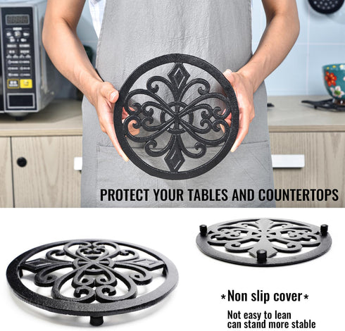 Sungmor Heavy Duty Cast Iron Round Metal Trivet,Rustproof Black Racks Stands Holders for Hot Pans or Teapot,Kitchen or Dinning Table Decorations...