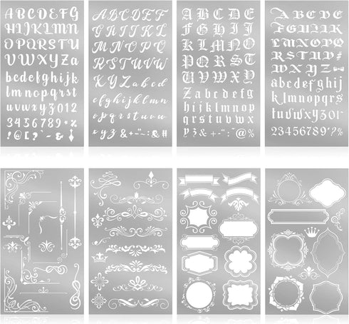 8 Pcs 4 x 7 Inch Stainless Steel Stencils Stencils Alphabet Number Stencils for Journaling Metal Stencils Bookmark Vintage Flower Vines Stencils f...