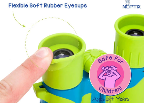 Binoculars for Kids, Girls or Boys Real Kids Binoculars in Vibrant Green Blue - Includes Sticker Book with 40 Bird Species - Small Toys for Toddle...