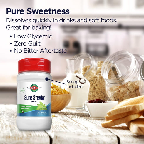 KAL Sure Stevia Extract Powder, Low Carb, Plant Based Stevia Sweetener, Great Taste, Zero Calories, Zero Sugar, Low Glycemic & Perfect for a Keto ...