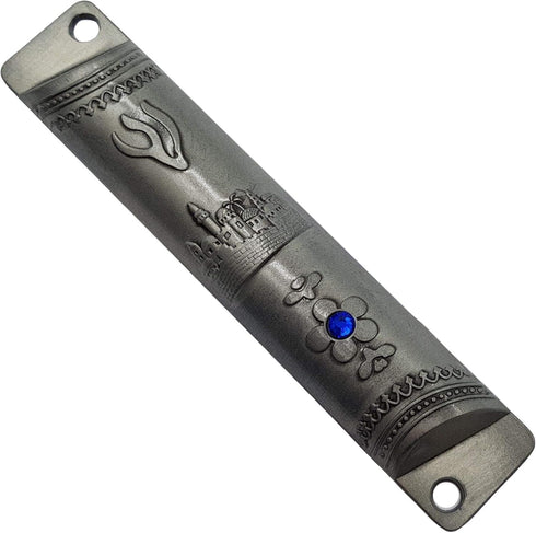 TALISMAN4U Pewter MEZUZAH CASE with Scroll Jerusalem Design Israel Judaica Door Mezuza 4 Inch...