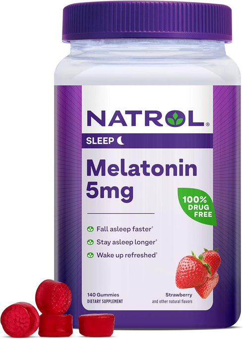 Natrol 5mg Melatonin Gummies, Sleep Support for Adults, Melatonin Supplements for Sleeping, 140 Strawberry-Flavored Gummies, 70 Day Supply...
