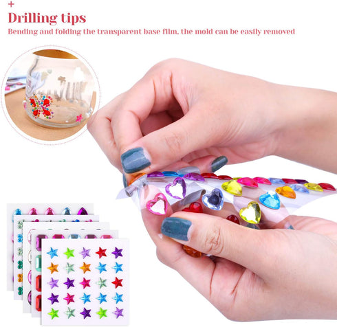 Self Adhesive Rhinestones, Cridoz 735Pcs Craft Gems Self Adhesive Jewels Stickers Crystal Jewels and Gems for Crafts (12 Sheets Assorted Shapes an...