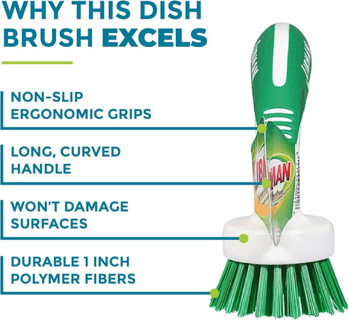 Libman Dish Wand & Curved Kitchen Brush Bundle - Dishwashing Cleaner Scrubber & Non Scratch Dishwand Scrub Sponge with Scouring Sponges Refills - ...