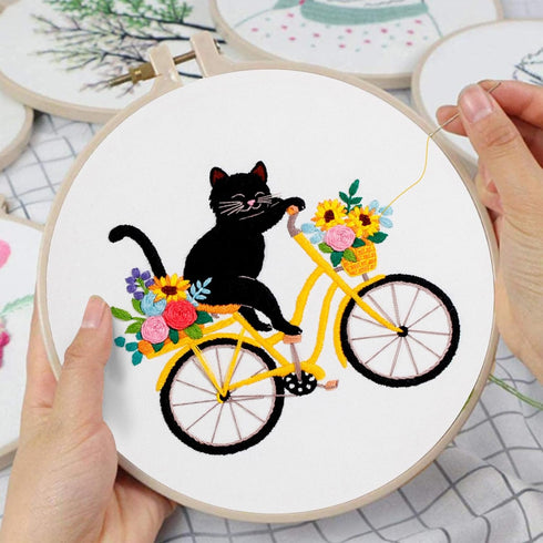Louise Maelys Cute Cat Embroidery Kits for Beginners with Flower bike pattern,Adults Starter Cross Stitch Kit DIY Needlepoint Kits......