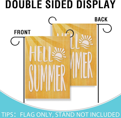 Hello Summer Yellow Small Decorative Garden Flag, Sun Sunshine Yard Lawn Outside Decor, Seasonal Burlap Outdoor Home Decoration Double Sided 12 x ...