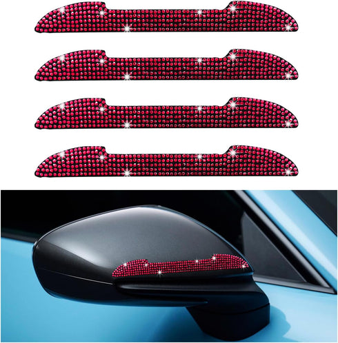 4 PCS Bling Car Door Handle Scratch Protectors, Auto Rhinestone Anti-Collision Strip, Vehicle Side Rear View Mirror Edge Guard, Universal Exterior...