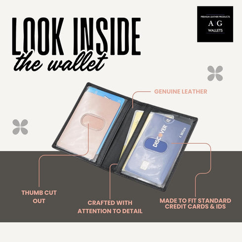 ag wallets 2 ID Leather Bifold License Holder (Black)...