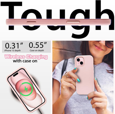 Coolwee Full Body Protective Hybrid 3 in 1 Rugged for iPhone 15 Coral Pink Case - 6.1 inch, Heavy Duty Shockproof for Women with Camera & Screen P...