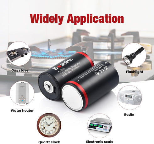 Rechargeable Lithium D Batteries with USB 2 in 1 Charging Cable,1.5V LR20 Battery D Size Replacement for Flashlight,Toys,Gas Stoves (2 Pack)......