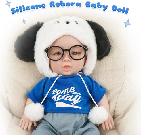 Full Silicone Doll Clothes Outfits for 14", Reborn Baby Doll Suit Accesories Set - Newborn Girl Boy Baby Clothing Gifts Set - Blue Set & Frame (Cl...