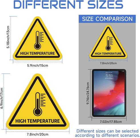8 IN High Temperature Sign Production equipment Safety Sticker,Yellow Triangle Safety Warning Sign Label Sticker Back Self Adhesive Vinyl Decal, W...
