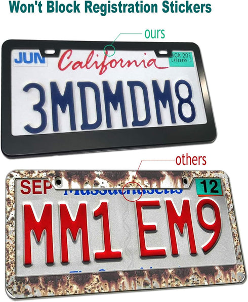 Aootf License Plate Frames- Matte Black Aluminum Car Tag Cover, 2 Pack Heavy Duty Front & Rear Holders for Women/Men, with Screws Bolts, Tire Valv...
