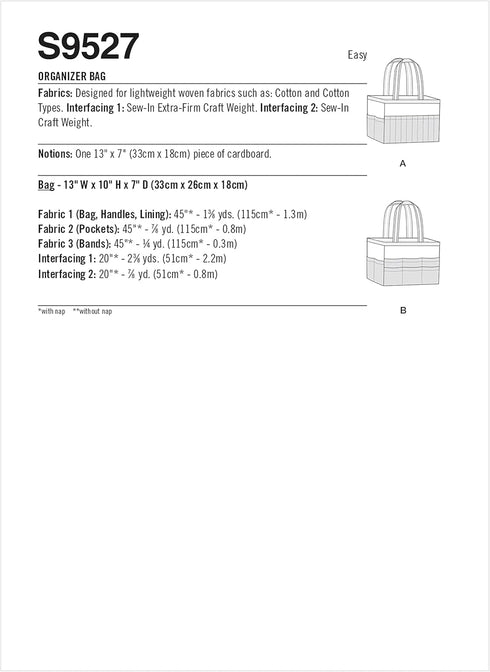 Simplicity Organizer Tote Bag Sewing Pattern Kit, Code S9527, One Size, Multicolor...