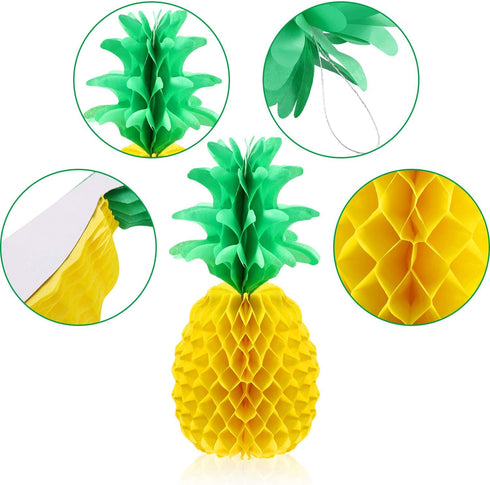 Blulu 6 Pieces 14 Inch Pineapple Honeycomb Centerpieces Tissue Paper Pineapple Table Hanging Decorations for Tropical Luau Hawaiian Jungle Party S...