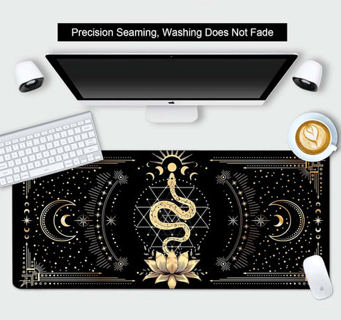 Black & Gold Large Mouse Pad, Boho Snake Witch Desk Mat for Desktop, Women Gaming Full Desk Mousepad, Moon Phases Computer Laptop Protector Writin...