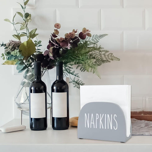 Napkin Holder Solid Real Wood Farmhouse Freestanding Paper Napkin Storage Dispenser for Kitchen Countertop, Dining Table Decor, 6 x 4 inch, Gray...