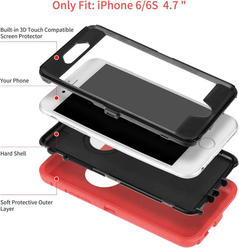 CAFEWICH for iPhone 6/6S Case Heavy Duty Shockproof High Impact Tough Rugged Hybrid Rubber Triple Defender Protective Anti-Shock Silicone Mobile P...