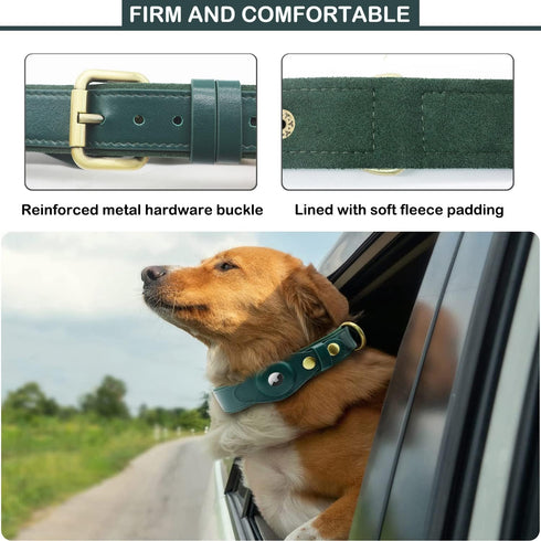 Apple AirTag Dog Collar, Premium Heavy Duty Soft Leather Air Tag Dog Collar Holder, Smart Anti-Loss Dog Collar with AirTag Holder, Dog Collar with...