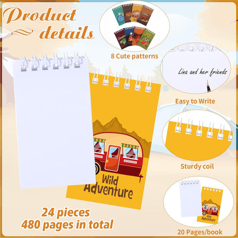 Teling 24 Pieces Camp Party Favors Camping Adventure Mini Notepads Spiral Pocket Memo Notepads Wild Adventure Camping Small Notepads for Kids Camp...