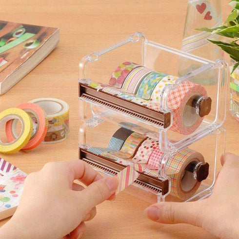 2pcs Portable Transparent Adhesive Tape Dispenser Cutter Desk Washi Tape Holder Storage Box Organizer Office School Stationery Supply (Beige)...