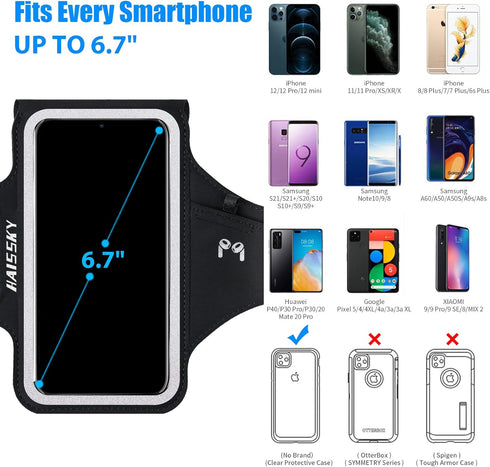 HAISSKY Running Armband with Earbuds Bag Cell Phone Armband for iPhone 14 13 12 11 Pro Max XR XS X, Galaxy S20 S10 Sweat Resistant Sports Phone Ho...