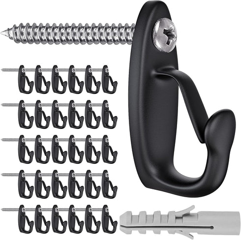 SELEWARE 30PCS Screw in Hooks for Hanging Outdoor String Lights, Windproof Christmas Light Hanger Hooks, Black Wall Hooks for Patio Gazebo Fence t...