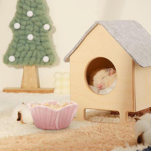 Small Ceramic Pet Hamster Bowl, Easy to Clean Anti Flipping Hamster Food and Water Bowl Feeding Bowl, Small Animal Bowls for Golden Bears, Rabbits...
