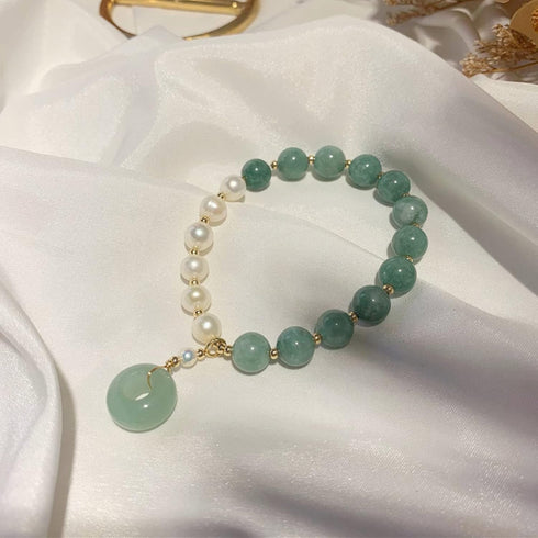 Healing Crystal Bracelet Gold Wealthy Lucky Pearl Feng Shui Jade Bracelet for Women...