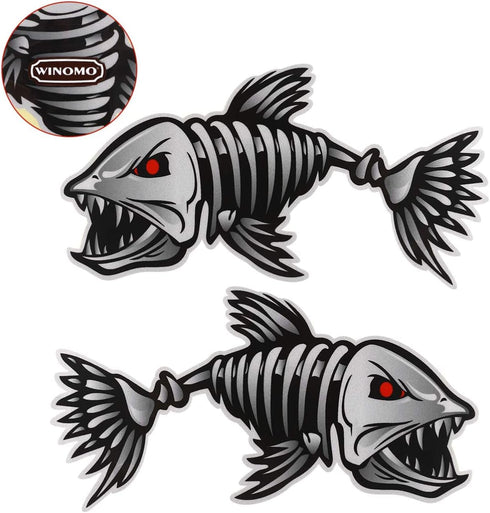 WINOMO 2Pcs 10x5 inch Fish Skeleton Decals Sticker Vinyl Auto Decal Sticker for Kayak Fishing Car...