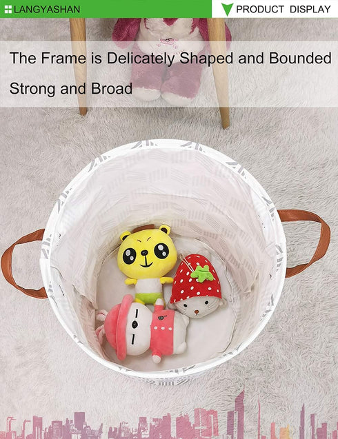 LANGYASHAN Laundry Basket Canvas Fabric Collapsible Organizer Basket for Storage Bin Toy Bins Gift Baskets Bedroom Clothes Children Nursery Hamper...
