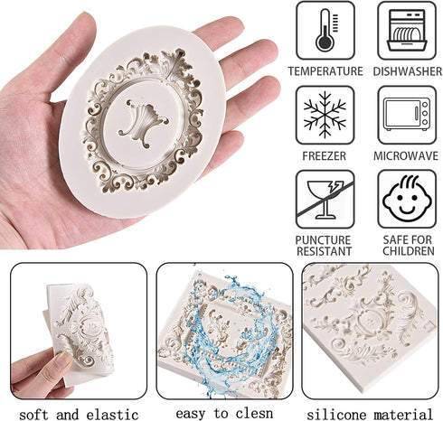 Baroque Silicone Fondant Frame Mold, Photo Cake Mold for Baking Wedding Birthday Party Cake Decorating, Cupcake Toppers Chocolate, Curlicues Borde...