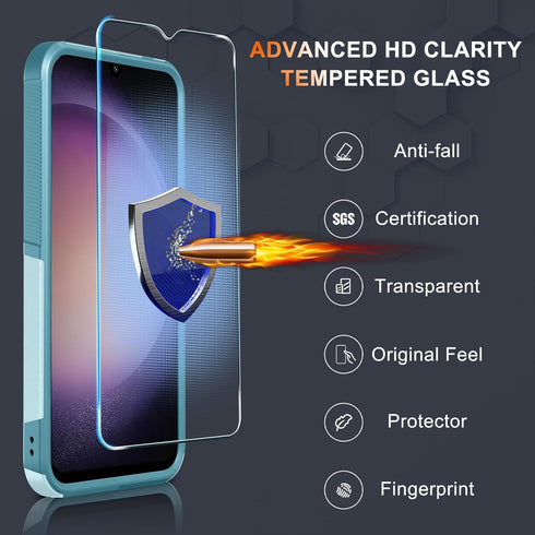 for Samsung Galaxy A15 5G Case, Full Body Heavy Duty Rugged Shockproof Protective Phone Cover with Lanyard Strap, Tempered Glass Screen Protector ...