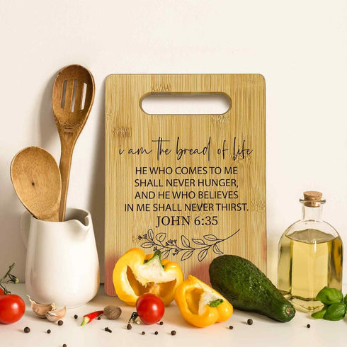 I Am the Bread of Life Cutting Boards for Kitchen, Christian Religious Gifts for Women, Bible Verse Bamboo Cutting Board, Christian Decorative Cut...
