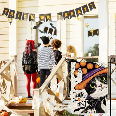 Black Cat Halloween Garden Flags for Outside, Trick or Treat Holiday Garden Flags 12x18 Double Sided, Cute Kitten Fall Holiday Yard Flag Winter La...