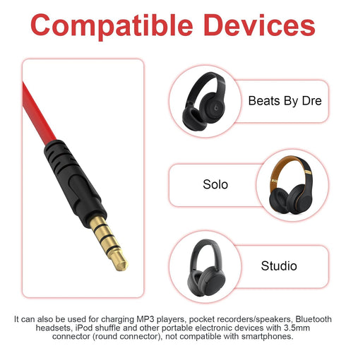 USB to 3.5mm Charging Cable Compatible with Beats by Dre, Studio, Solo Wireless Headphones, for MP3, iPod Shuffle, Speakers, Voice Recorder, 3.3ft...