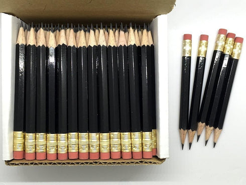 Express Pencils - Half Pencils with Eraser - Golf, Classroom, Pew, Short, Mini - Hexagon, Sharpened, Non Toxic, 2 Pencil, Color - Black, (Box of 4...