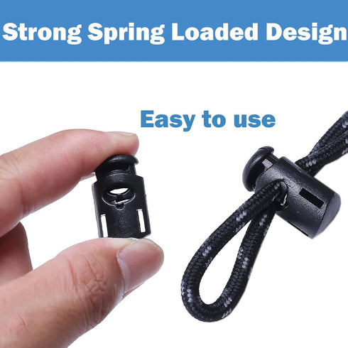 J.CARP 30Pcs Black Plastic Cord Locks End Spring Toggle Stopper, Single Hole Elastic Cord Adjuster, Suit for Drawstrings, Bags, Shoelaces, Clothin...