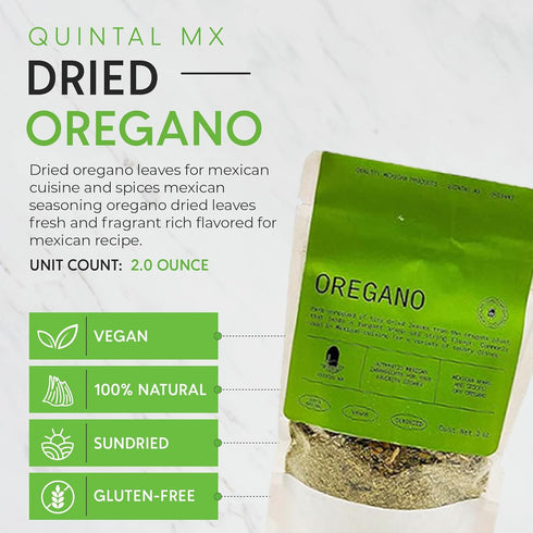 Quintal MX Mexican Natural Oregano Leaves (2 Oz) - Dried Oregano Leaves for Mexican Cuisine & Spices - Mexican seasoning Oregano Dried Leaves - Fr...