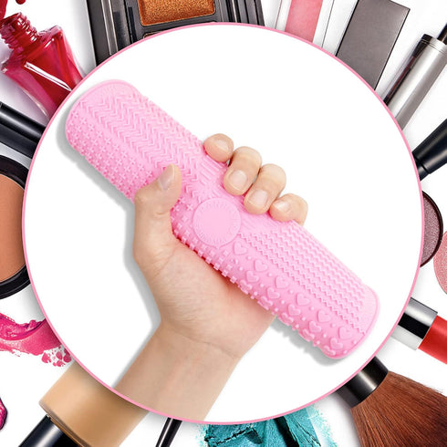 Makeup Brush Cleaner Mat Silicone Brush Cleaning Mat Big Size Make Up Brush Clean Pad with Suction Cup for Makeup Brush Cleaning (Pink)...
