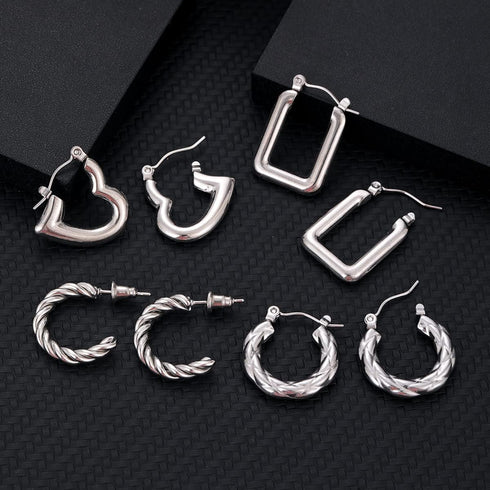 8 Pairs Stainless Steel Chunky Gold Silver Hoop Earrings Set,Gold Earrings for Women,Hypoallergenic Hoop Huggie Trendy Jewelry Earrings for Women...
