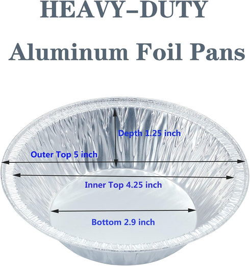 Pie Pans (100 Pack) 5 inch HEAVY-DUTY Disposable Aluminum Foil pie/tart Pans for Baking Personal Mini Pies, Foil Pie Tin for Bakeries, Cafes,Easil...