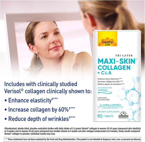 Country Life Maxi-Skin Collagen plus Vitamins C&A, Supports Skin Health...
