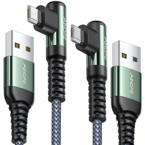 AINOPE Micro USB Cable, (2-Pack, 3.3ft/6.6ft Micro USB Charging Cable Right Angle, High Speed Durable Nylon Braided Android Charger Compatible for...