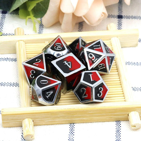 Haxtec DND Metal Dice Set D&D Red and Black Metal DND Dice for Dungeons and Dragons RPG Games-Vampire(Silver Black Red)...