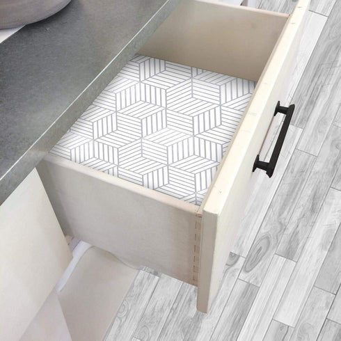 Mecpar Silver Geometric Hexagon Wallpaper 17.71"x 118" White and Silver Contact Paper Striped Wallpaper Peel and Stick Removable Self Adhesive Vin...