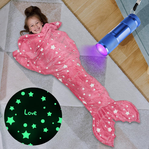 Mermaid Tail Blanket for Girls, Glow in The Dark Mermaid Sleeping Bag, Snuggle Girls Throw, Plush Cozy Soft Fleece Blanket for age 2-12, Valentine...