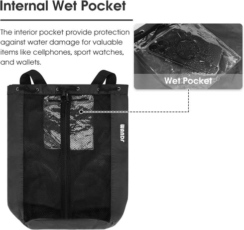 WANDF Swim Bag Mesh Drawstring Backpack Beach Backpack for Swimming, Gym, and Workout Gear...